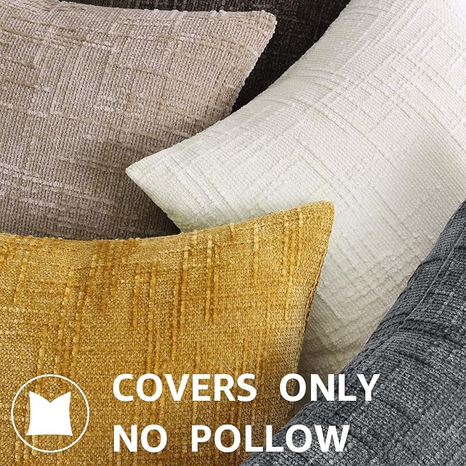 decorUhome Oatmeal Chenille Euro Sham Throw Pillow Covers 24x24 Set of 2 - Image 8