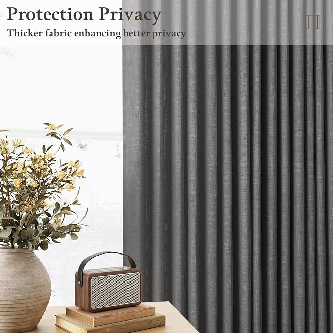 Dark Grey Pinch Pleat Linen Light Filtering Privacy Curtains 108 Inch Long | - Image 6
