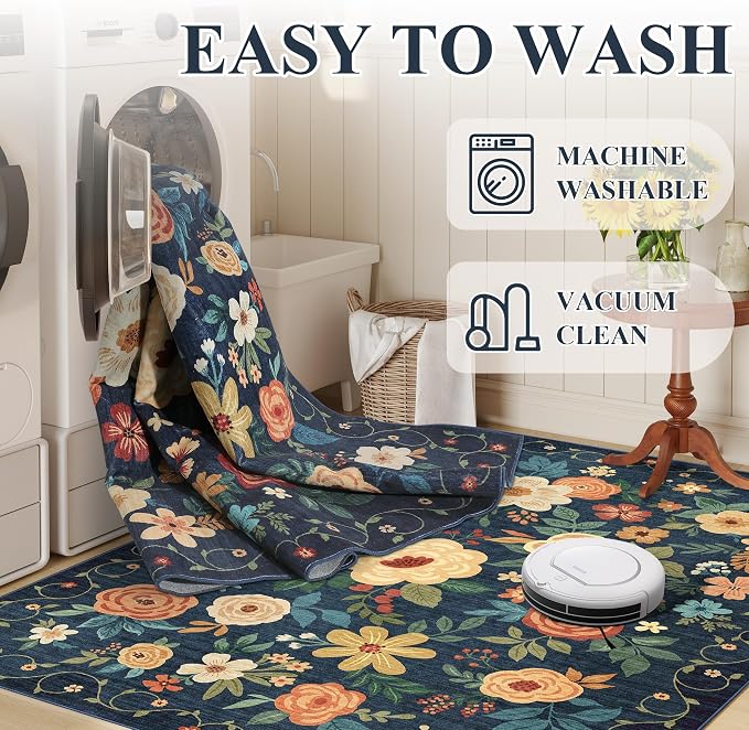 DUKINO 2x4 Entryway Rug, Floral Washable Kitchen Rugs Non Slip, Soft Indoor - Image 7