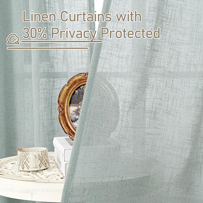 Semi Sheer Linen Curtains 54 Inch Length 2 Panels, 52 x 54 Inch - Image 5