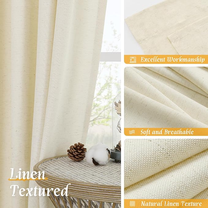 Linen Curtains 72 inches Long for Living Room, Light Beige, 2 Panels | Light - Image 7