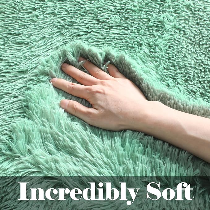 ONASAR Sage Green Rugs for Living Room Bedroom, 5x8 Fluffy Bedside Area Rug - Image 2