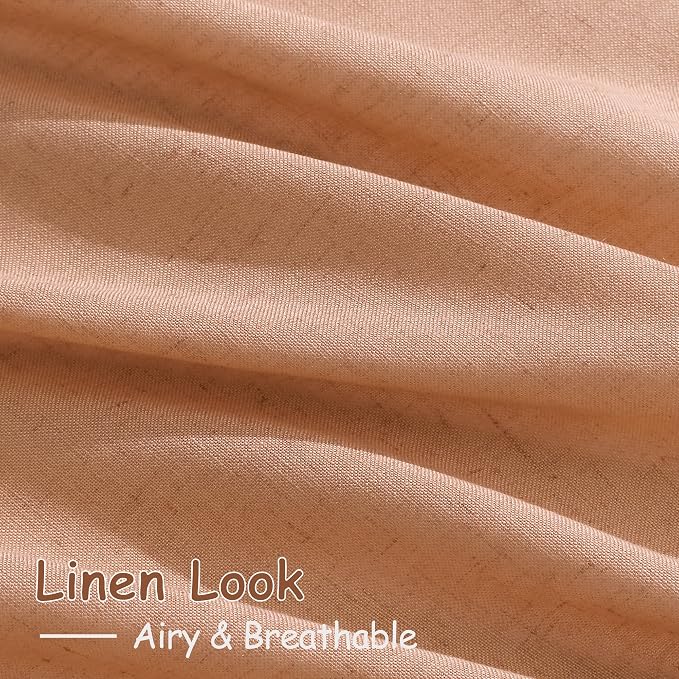Nanspring Peach Quartz Linen Curtains 120 Inch Length 2 Panel Set Back Tab Loop - Image 4