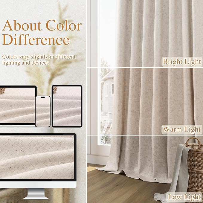 Oatmeal 100% Blackout Curtains 80 Inch Length 2 Panels Set - Image 7