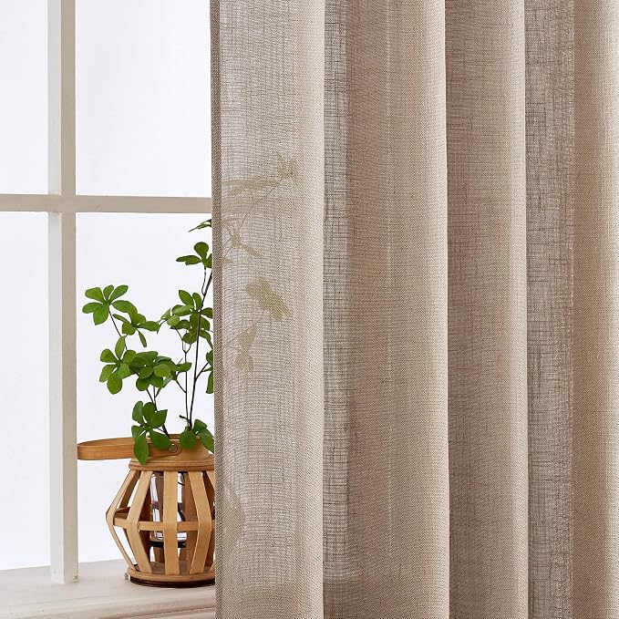 MIULEE Taupe Short Linen Curtains 52x45 Inch Length 2 Panels - Image 5