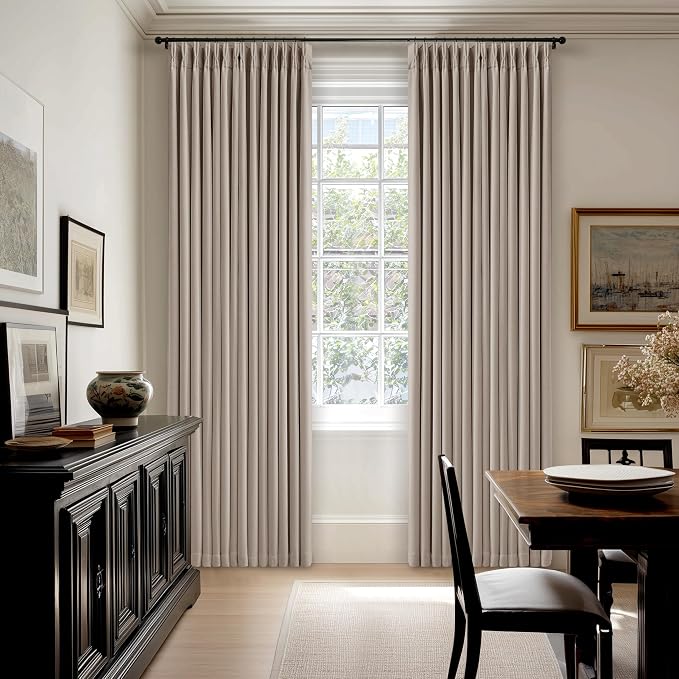 Burlywood Birch Linen Pinch Pleated Blackout Bedroom Curtains 80 Inch Long | - Image 8