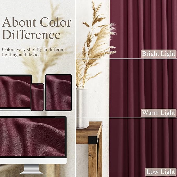 Burgundy Linen Curtains 90 Inch Long 2 Panels Set - Image 3