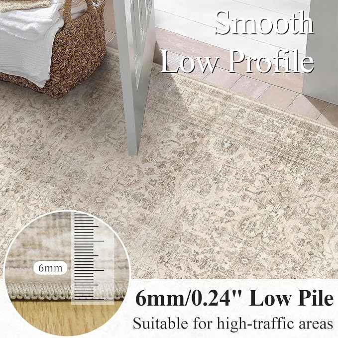 Schweek 6ft Round Area Rug Washable Neutral Non-Slip Living Room Rug Beige | - Image 3