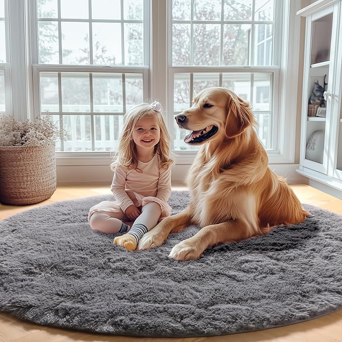 ONASAR Grey Round Rugs 8ft for Living Room, Fluffy Bedroom Circle Area Rug - Image 7