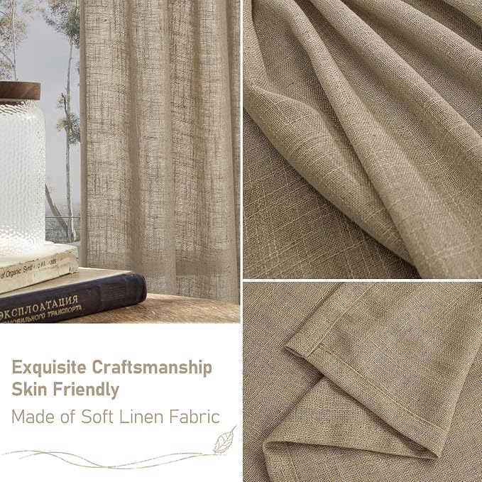 Linen Curtains 60 Inch Length 2 Panels, Light Filtering Sheer Panels | Faux - Image 6