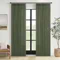 Green Pinch Pleated Linen Light Filter Memory Shape Curtains 90 Inch Long | by Twodrapes