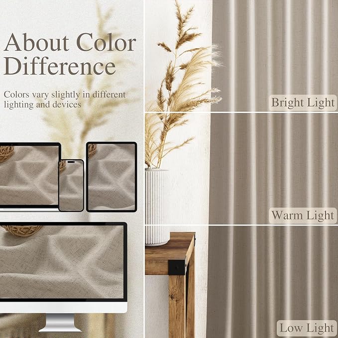 Living Room Curtains 63 Inch Length Linen Blend Cobblestone Light Filtering - Image 3