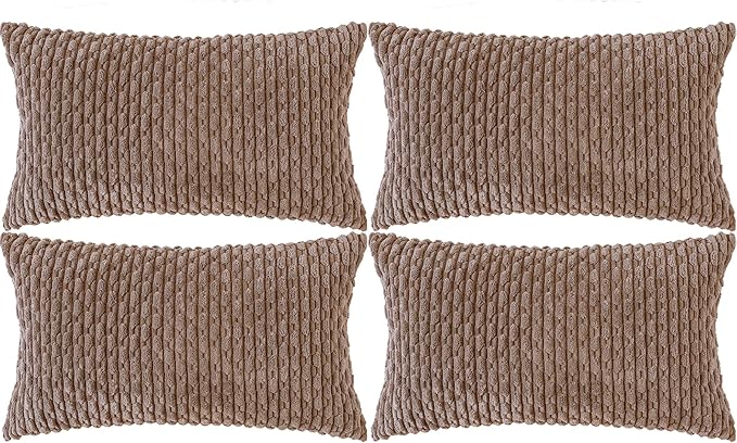 Set of 4 Light Brown Decorative Throw Pillow Covers 12x20 Inch Corduroy Pillow by Cozoomy