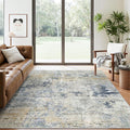 Abstract Rug 5x7 Machine Washable Area Indoor Blue Yellow Low Pile Non-Slip by Soalmost