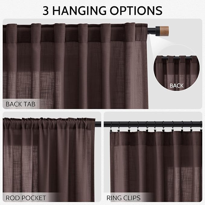 Coffee Brown Linen Curtains 132 Inch Length - Image 2