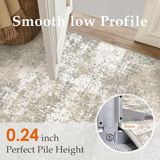 PureCozy Runner Rug 2x8 Beige Machine Washable Modern Abstract Hallway Carpet - Image 4