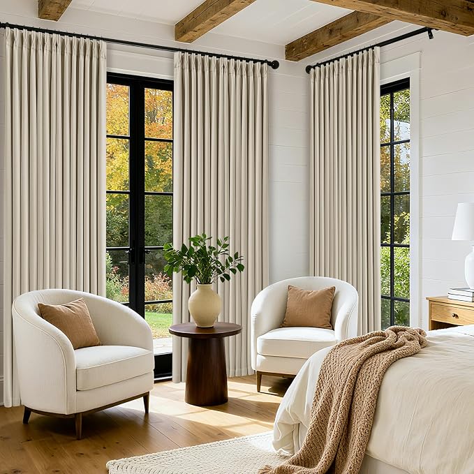 Oatmeal Pinch Pleated Blackout 90 Inch Curtains 70 Inch Wide Dual Layer | Pinch - Image 7