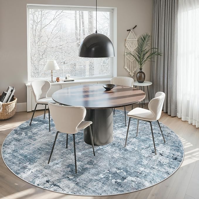 8x8 Blue/Grey Round Rug 8ft Living Room Circle Rug Vintage Round Area Rug Non - Image 4