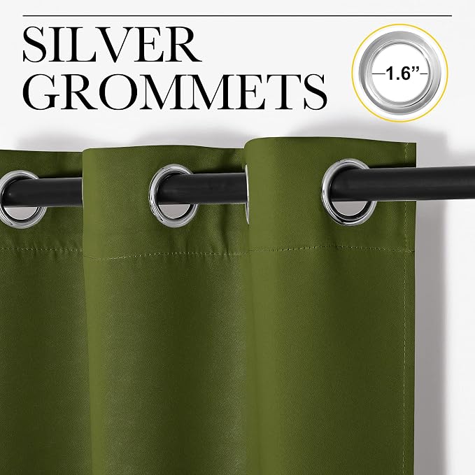 NICETOWN Olive Green Blackout Curtains 120 inches Length - Image 2