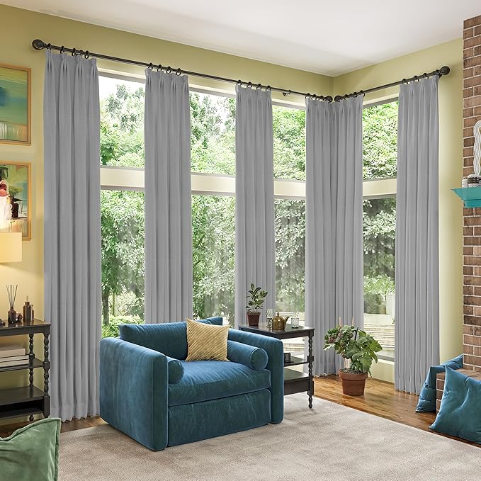 RAIN CITY Grey Blackout Curtains&Drapes 100 Inch Long, Back Tab Pinch Pleated Look Draperies with Hooks Thermal Curtains for High Living Room Sliding Door 50 Wide Set of 2