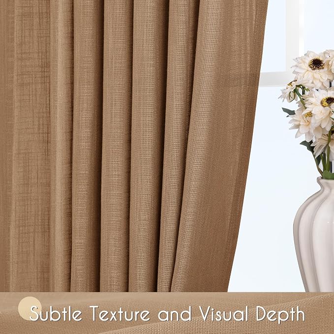 Brown Curtains for Living Room Back Tab Modern Farmhouse Semi Sheer Curtains 90 - Image 3