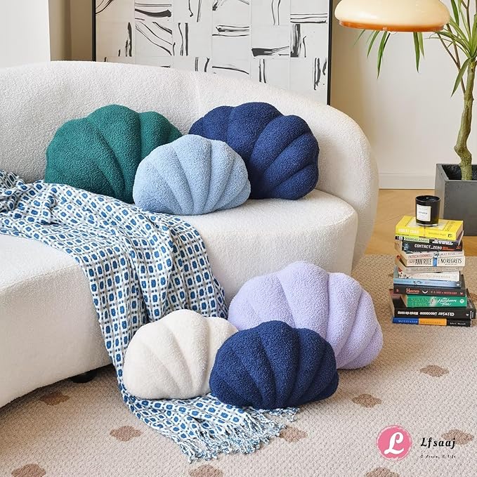 Seashell Throw Pillows, Shell Shaped Throw Pillows, 18 Inch Soft Home Decorative Pillow Plush Cushion for Bed Couch Living Sofa Room Decor Accent Throw Pillow (Dusty Blue 18Inch)