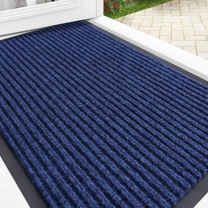OLANLY Front Door Mat 33x21, Waterproof Heavy-Duty Indoor Outdoor Doormat | Blue by OLANLY