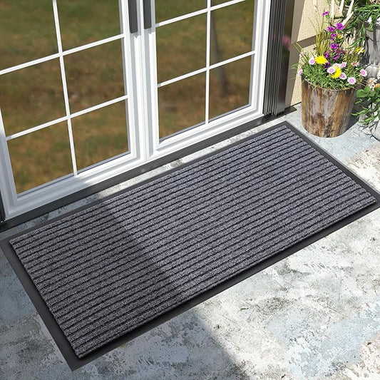 Yimobra Front Door Mat Outdoor Indoor Entrance, 100% Waterproof All-Season All Weather Doormat, Welcome Matt Outside Entry, Non Slip, Low Profile, Heavy Duty Patio Porch Floor Mats,47 x 24,Gray White