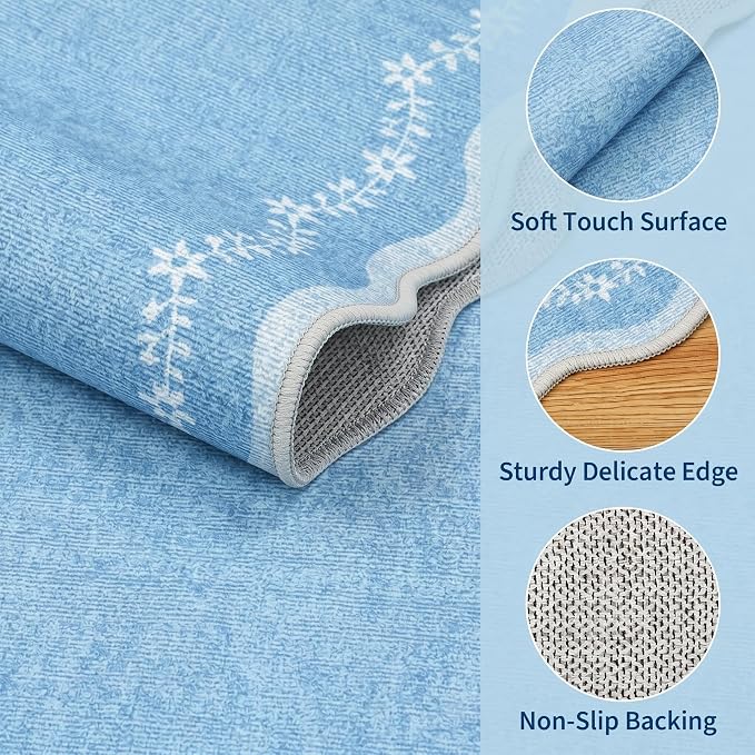GarveeHome Scalloped Area Rugs 8x10 Large Blue Washable Living Room Rug | Soft - Image 4