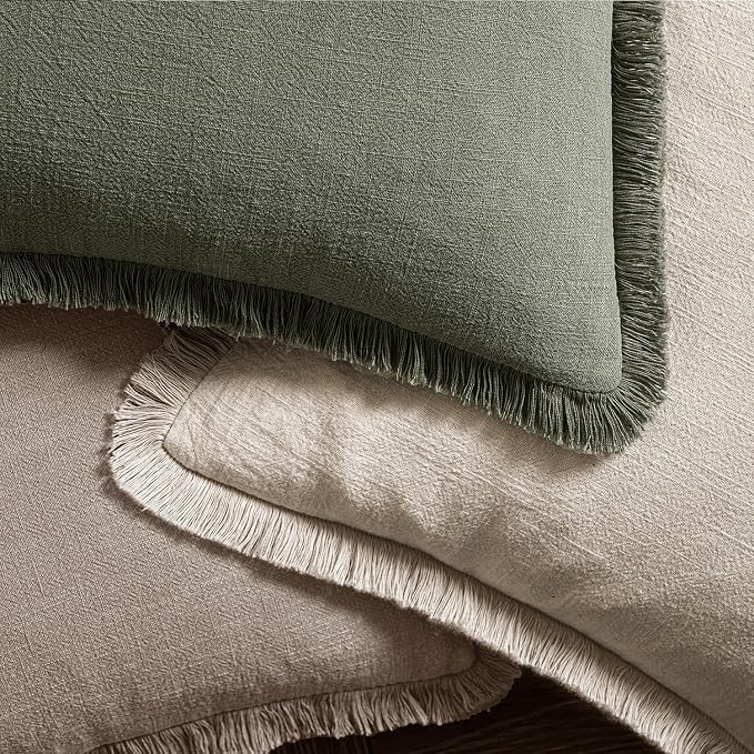 MIULEE Linen Fringe Decorative Fall Euro Throw Pillow Covers Dune 22x22 | Set - Image 4