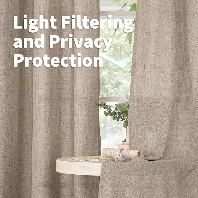YoungsTex Dark Oatmeal Linen Curtains 54 Inch Length, Bronze Grommet Light - Image 3