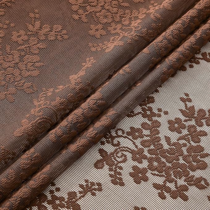 YJ YANJUN Vintage Lace Curtains 63 Inch Length-Victorian Floral Brown Sheer - Image 6