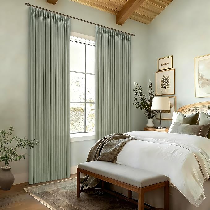 Semi Sheer Sage Green Pinch Pleated 50 Inch Wide Curtains 86 Inches Long | - Image 7