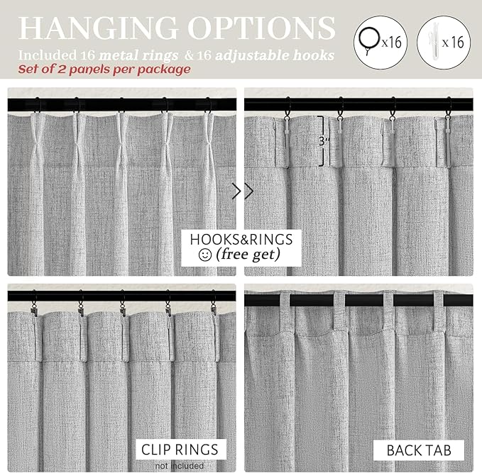 Unique Light Grey Pinch Pleat Thick Natural Linen 86 Inch Office Curtains 2 - Image 7