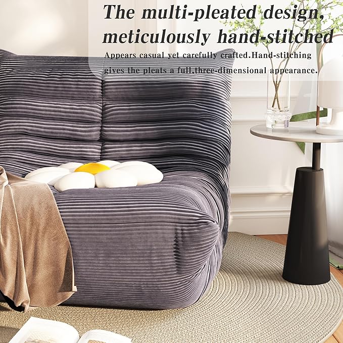 Bean Bag Chair, Lazy Floor Sofa Couch for Adults and Kids, Fireside Chair with Ergonomic Design, Memory Foam Lounge Chair for Living Room Bedroom, Office, Grey