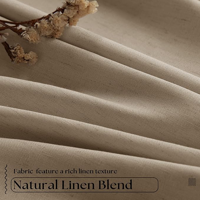 Light Brown Blackout Pinch Pleat Linen Curtains 105 Inches Long - Image 2