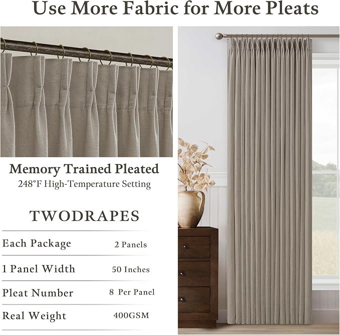 Burlywood Semi Sheer Burlap Pinch Pleated Curtains 72 Inches Long 2 Panels | - Image 5