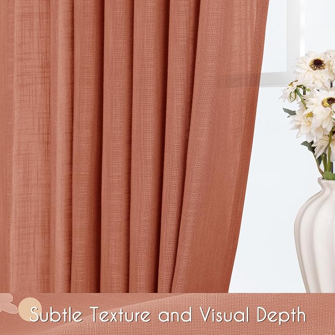 63 inch Linen Terracotta Curtains 2 Panels - Image 6