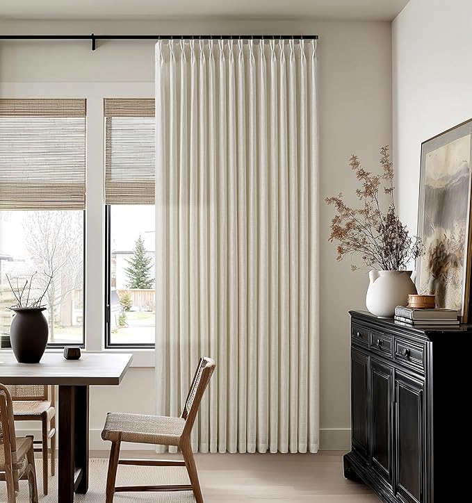 Semi Sheer Flax Linen Beige Pinch Pleated Neutral Curtains 96 Inches Long | by Twodrapes