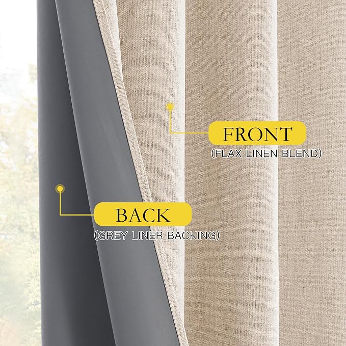 NICETOWN Beige Full Blackout Back Tab Linen Curtains 84" Long 2 Panels Set - Image 3