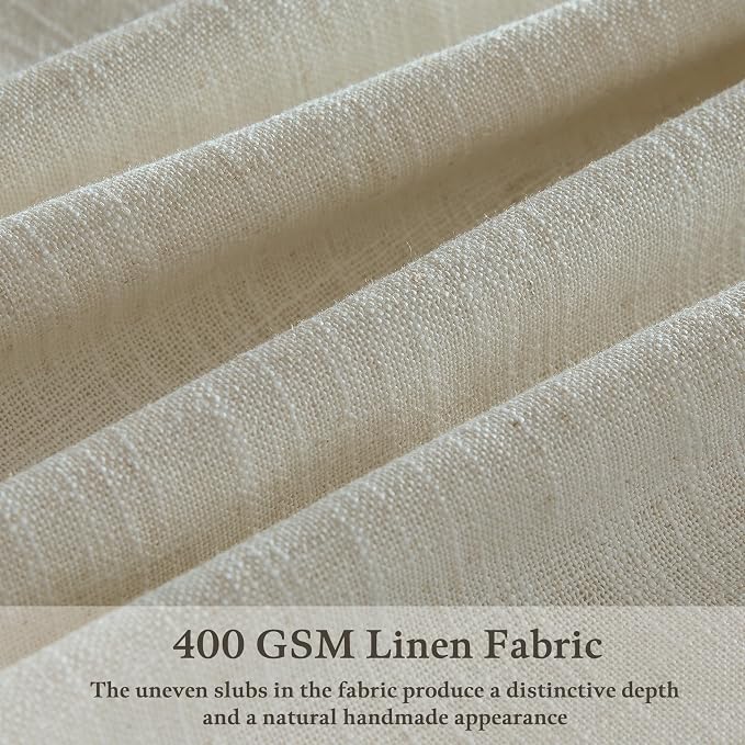 Pinch Pleat 132 Inch Beige Linen Semi Sheer Memory Shaped Boho Curtains 50W | - Image 3