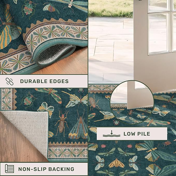 2x10 Hallway Runner Rug, Washable Foldable Green Boho Carpet - Image 4