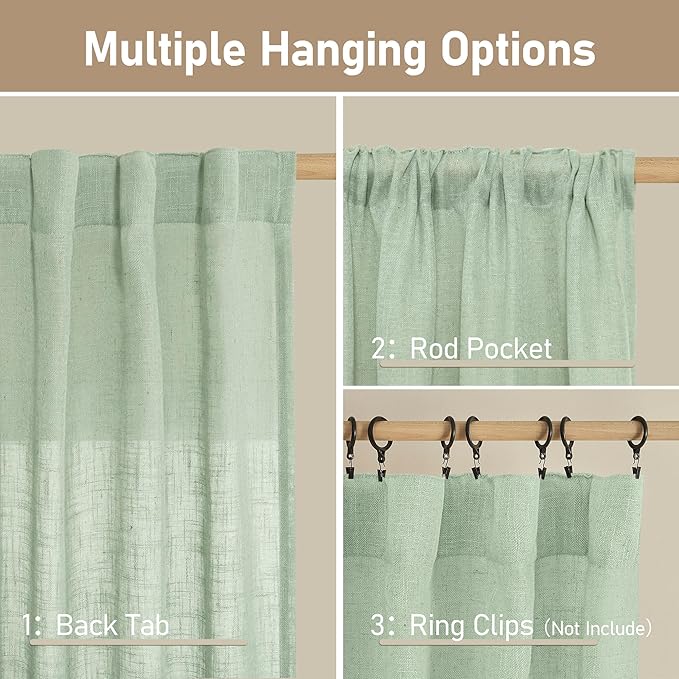 Fresh Green Linen Curtains 54 Inch Length - Image 3
