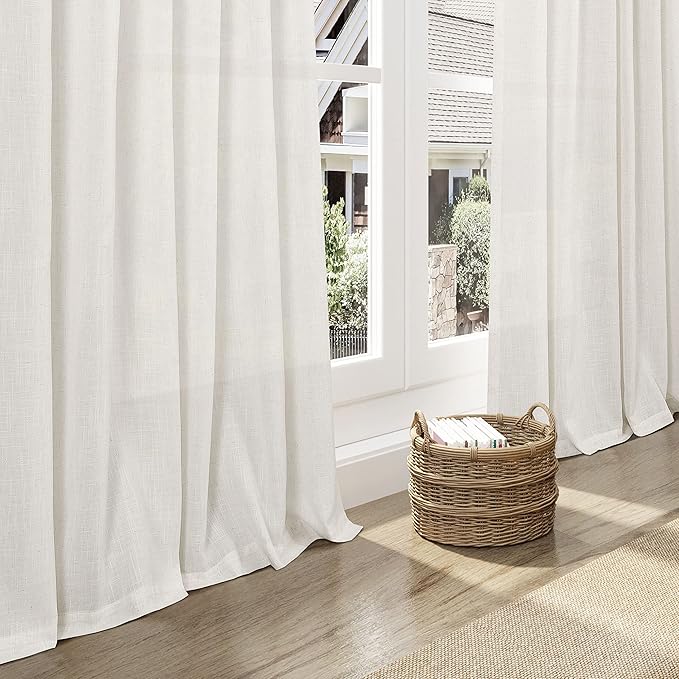 Neutral Semi Sheer Cream Linen Curtains 64 Inch Length 2 Panel Set Soft Airy - Image 6