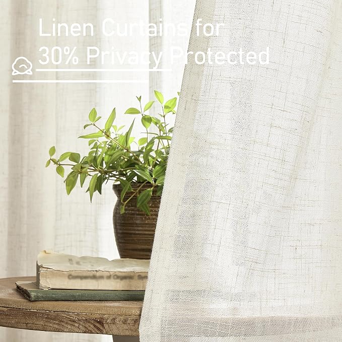 Natural Ivory Semi Sheer Linen Curtains 84 inch Long - Image 5