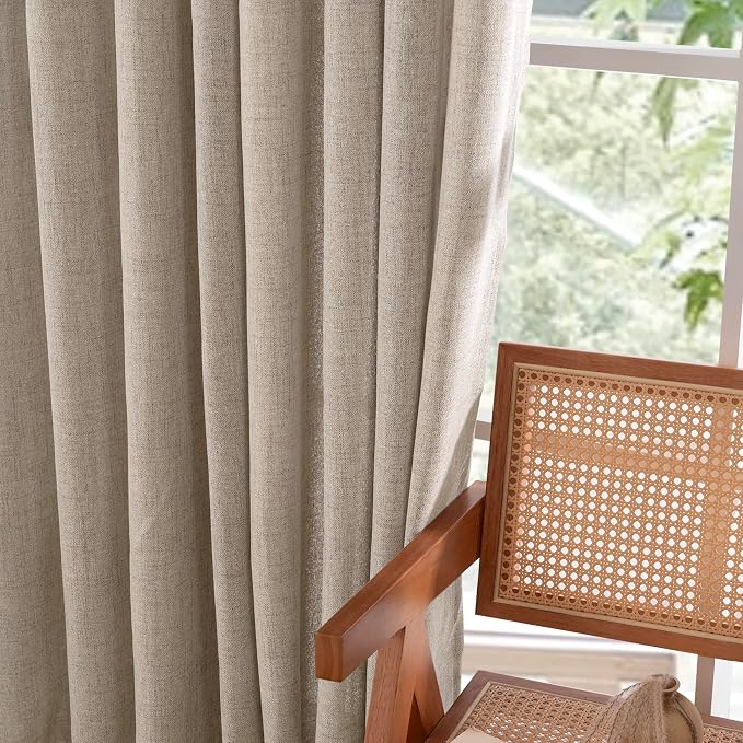YoungsTex Oatmeal Linen Curtains 45 Inch Length, Burlap Semi Sheer Drapes - Image 8