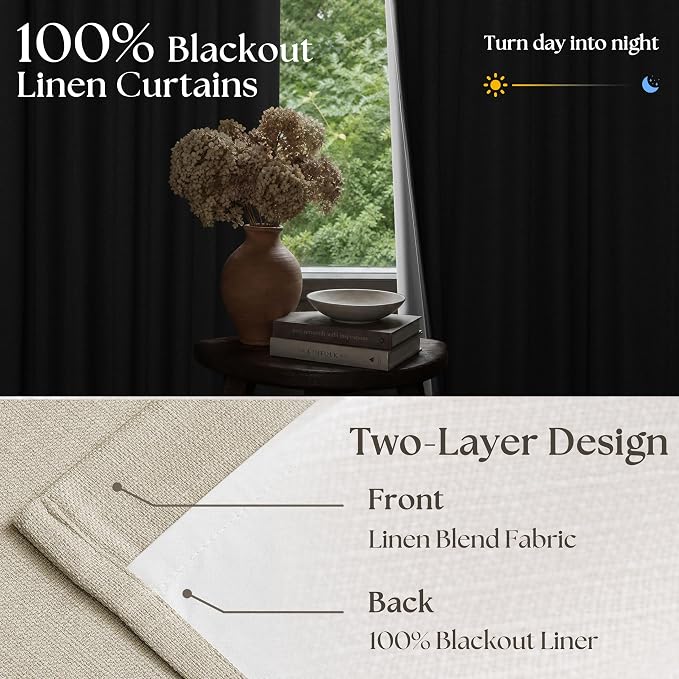 Oatmeal Extra Wide 100% Black Out 102 Inch Curtains - Image 2