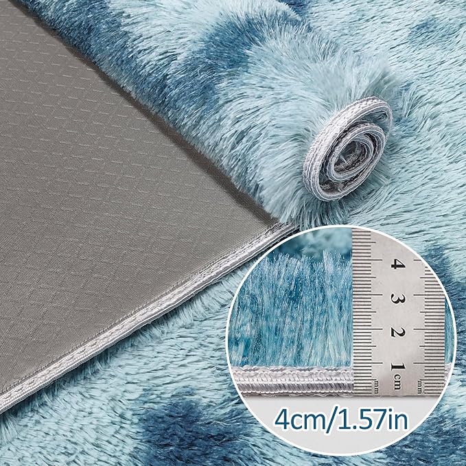 Super Soft Fluffy Living Room Area Rug 2x10 ft Tie-Dyed Light Blue Shaggy Furry - Image 5