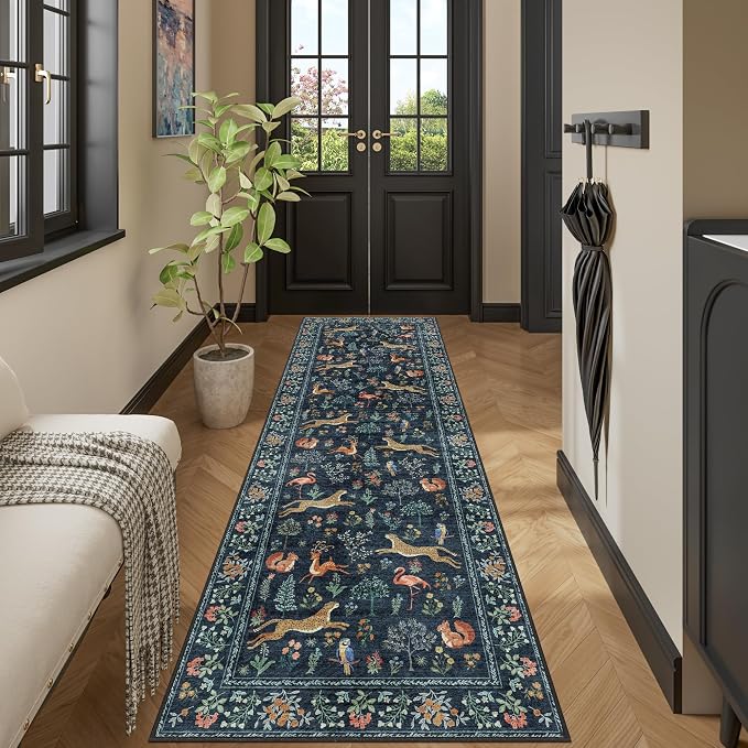 DUKINO 2x10 Kitchen Runner Rug, Soft Non Slip Animal Washable Rug Navy Blue | - Image 5