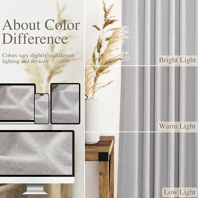 Nanspring Grey Linen Curtains 120 Inch Extra Long - Image 4